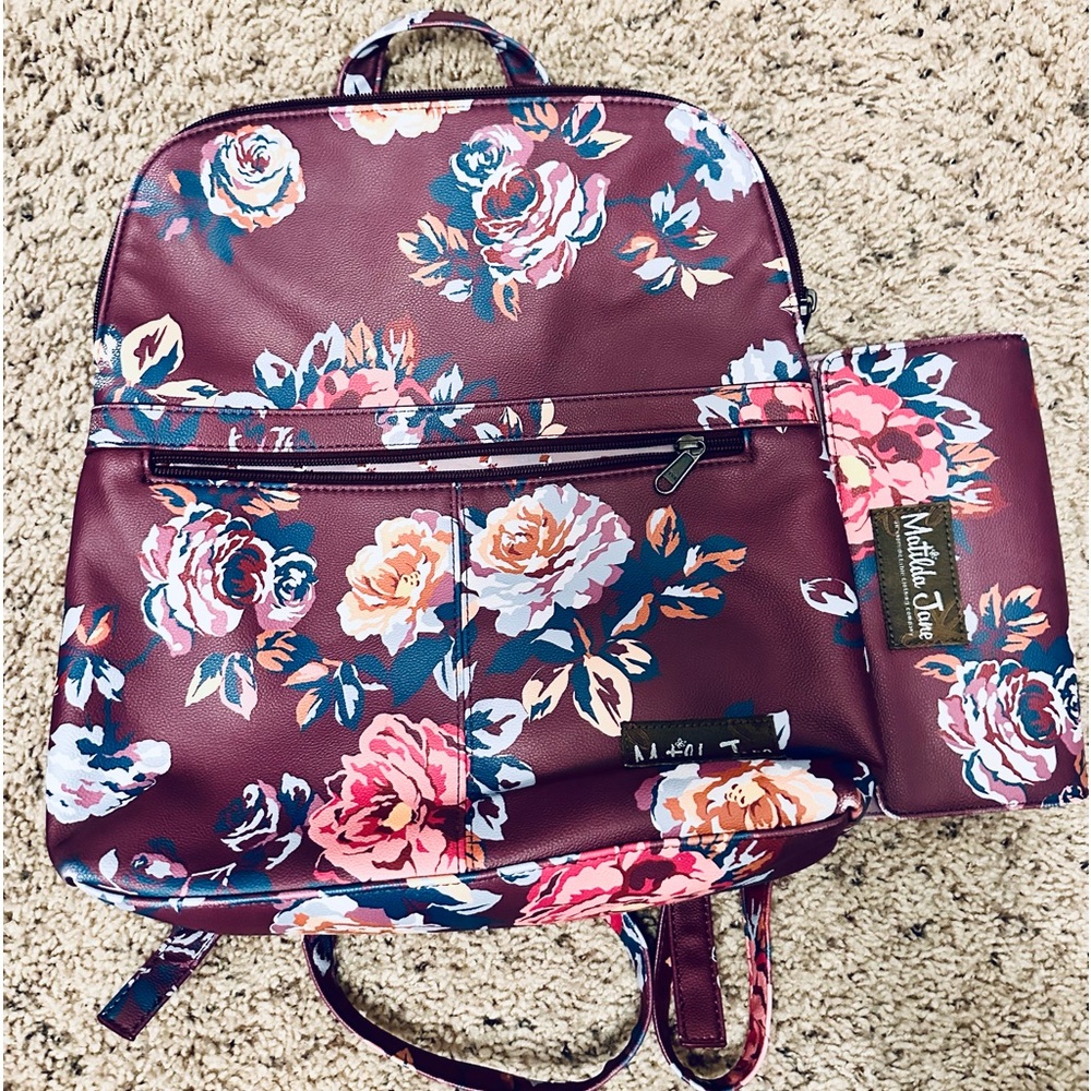 Like-New Leather Matilda Jane Plum Perfect Small Backpack & Wallet